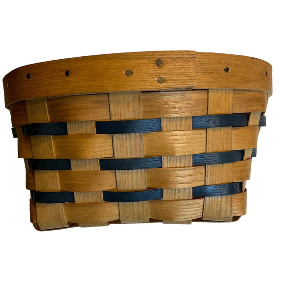 Peterboro Basket Company Woven Natural w/Blue 9x9x5 - Picture 5 of 7